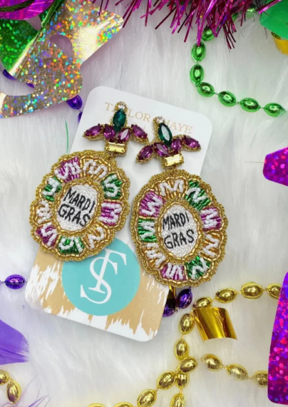 BEADED KING CAKE EARRINGS