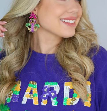 BEADED MARDI GRAS CRAWFISH EARRINGS