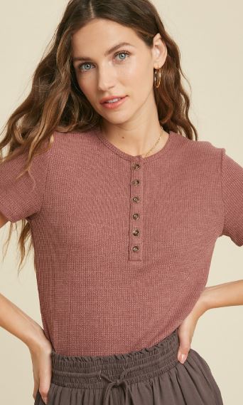 LUCY RED BEAN WAFFLE THERMAL SS TOP