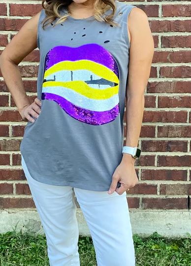 RIPPED LIPS SEQUIN TANK