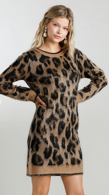 SASSY LEOPARD SWEATER DRESS