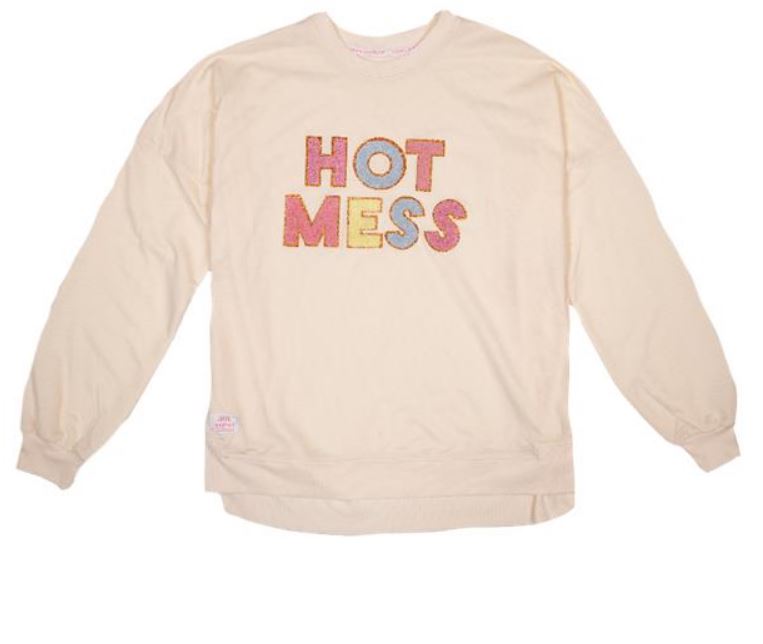 HOT MESS SPARKLE LETTER PULLOVER