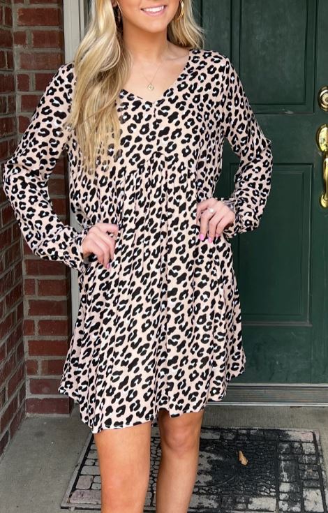 LEOPARD BABYDOLL DRESS L/S