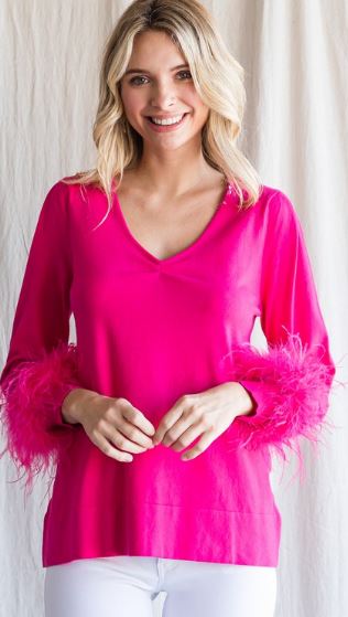 LUNA PINK SWEATER WITH FEATHERS