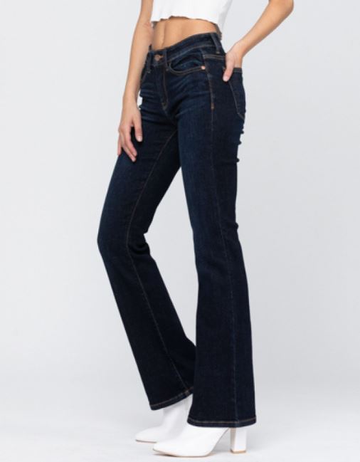 PLUS SIZE WHISKERED DARK BOOTCUT JEANS